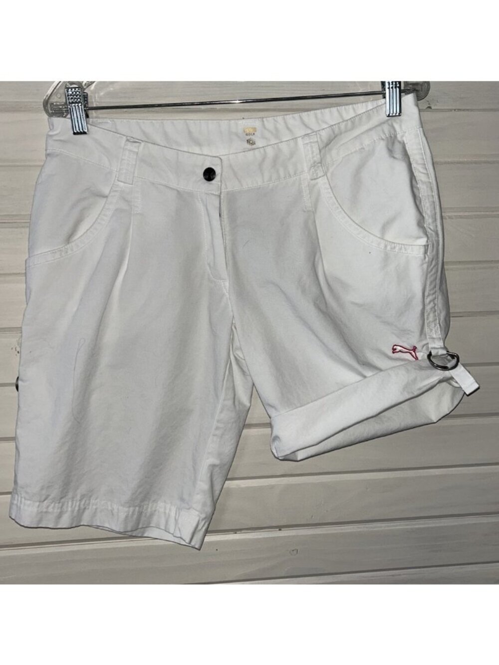 Puma Golf Sz MEDIUM White Convertible Shorts Cotton Linen Lightweight EUC
